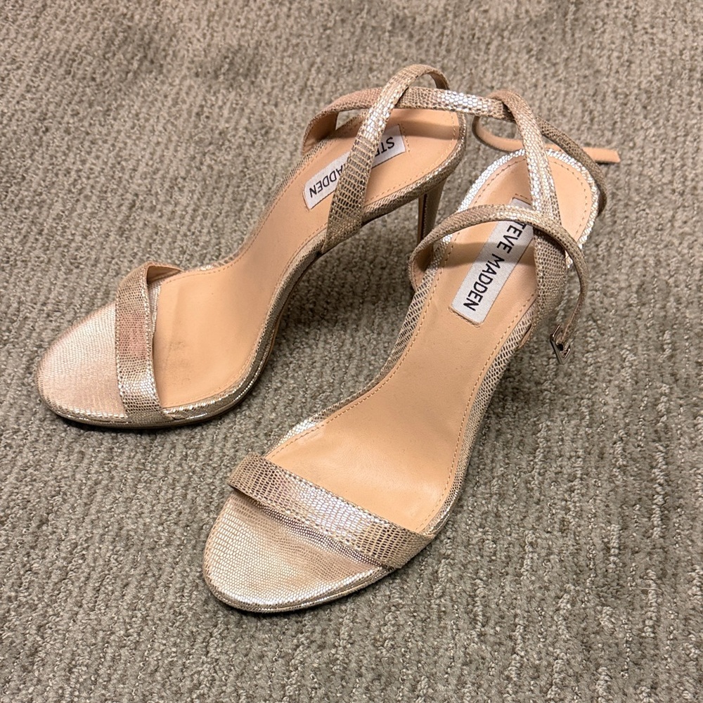 Steve Madden Metallic Rose Gold Open-Toe Stiletto Sandals